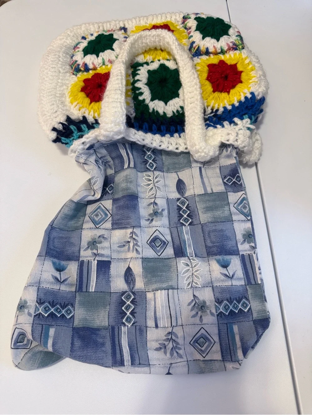 Handmade Crochet Granny Square Tote Bag Boho Shoulder Bag Floral Patchwork